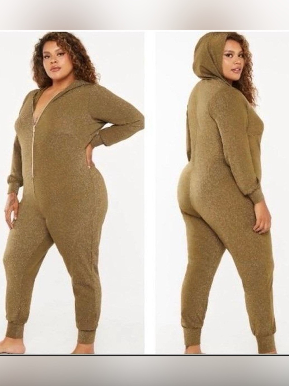 Savage X Fenty Sleep & Shine Hooded Onesie 3X Olive Gold Metallic